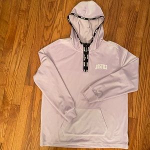 Justice velvet hoodie! Front pocket. Like new and never worn. Half zip.